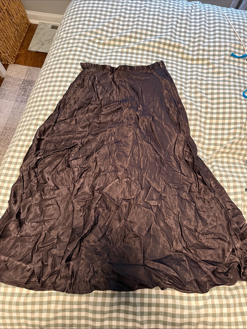 Zara Black Satin A-Line Midi Skirt